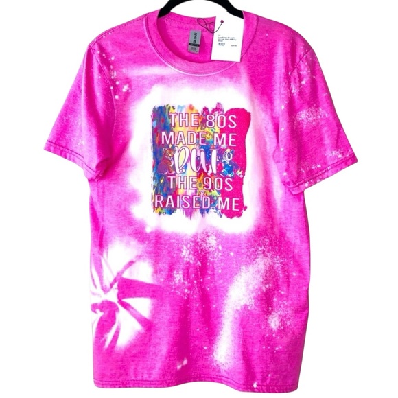 NWT Lisa Frank “80’s Made Me But 90’s Raised Me” Pink Tie-Dye Short Sleeve Tee - Picture 1 of 4